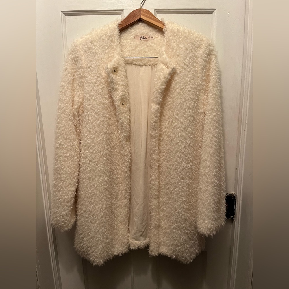 Faux Fur Soft Over Jacket Fuzzy with hidden button closure. Size M